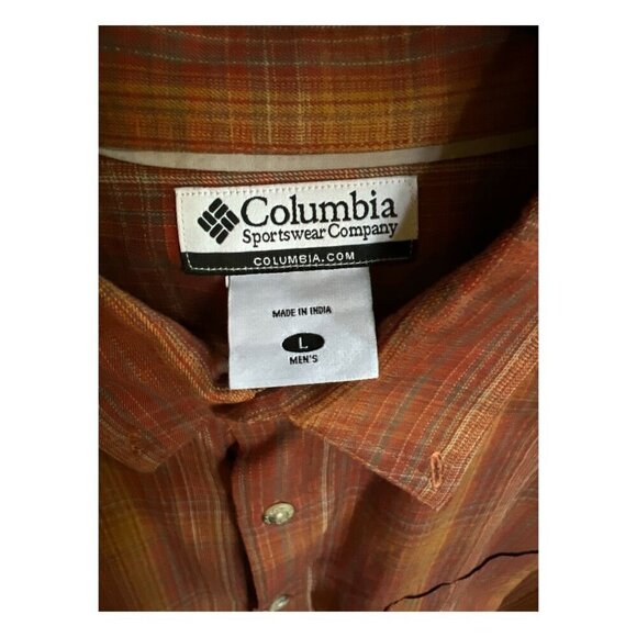 Columbia Men's Light Orange Plaid Long Sleeve Lightweight Button Down Shirt Sz L - Picture 2 of 7